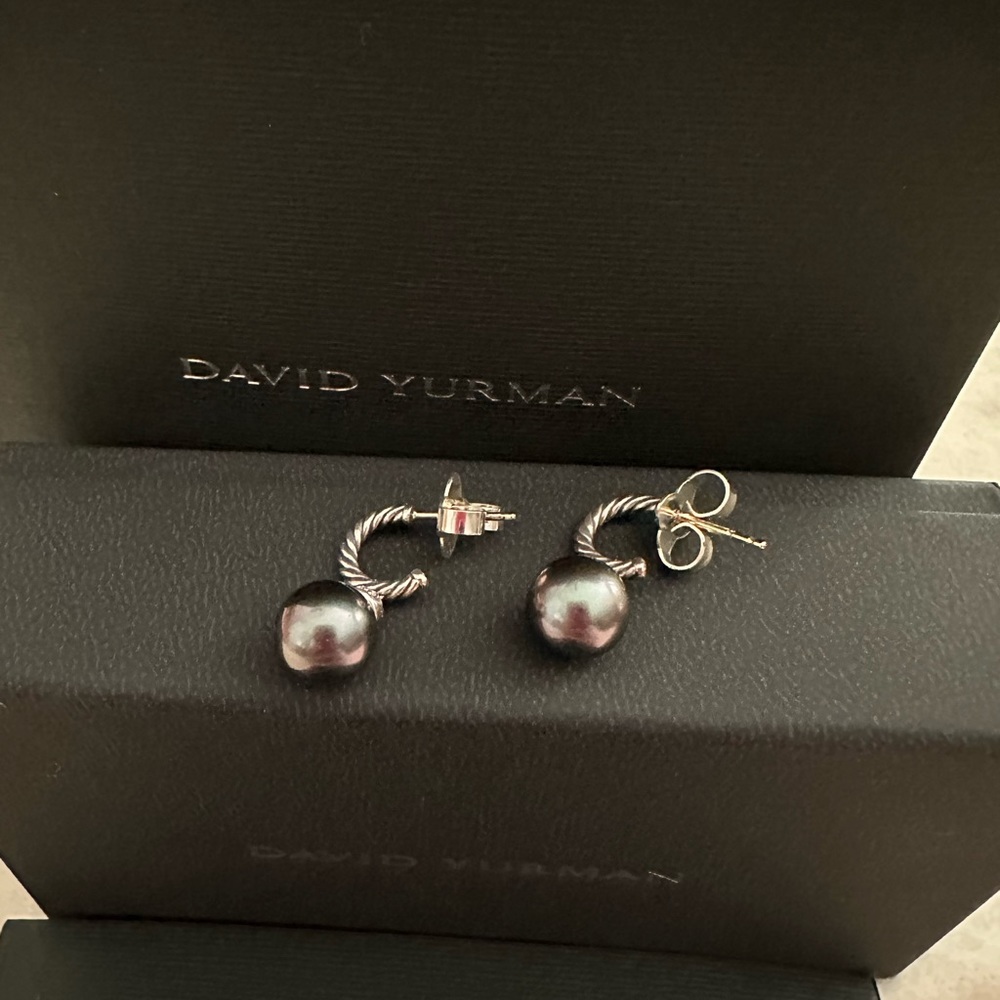 David Yurman Sterling Silver Grey Pearl Solari Diamonds Earrings